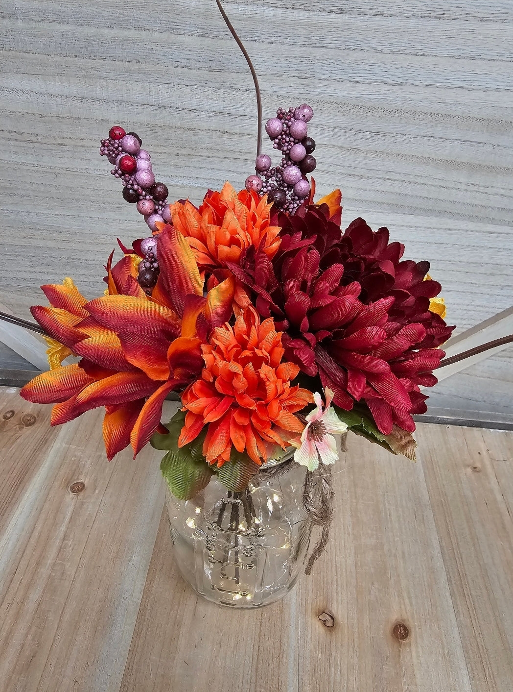 Single Fall Floral Lighted Mason Jar Centerpiece
