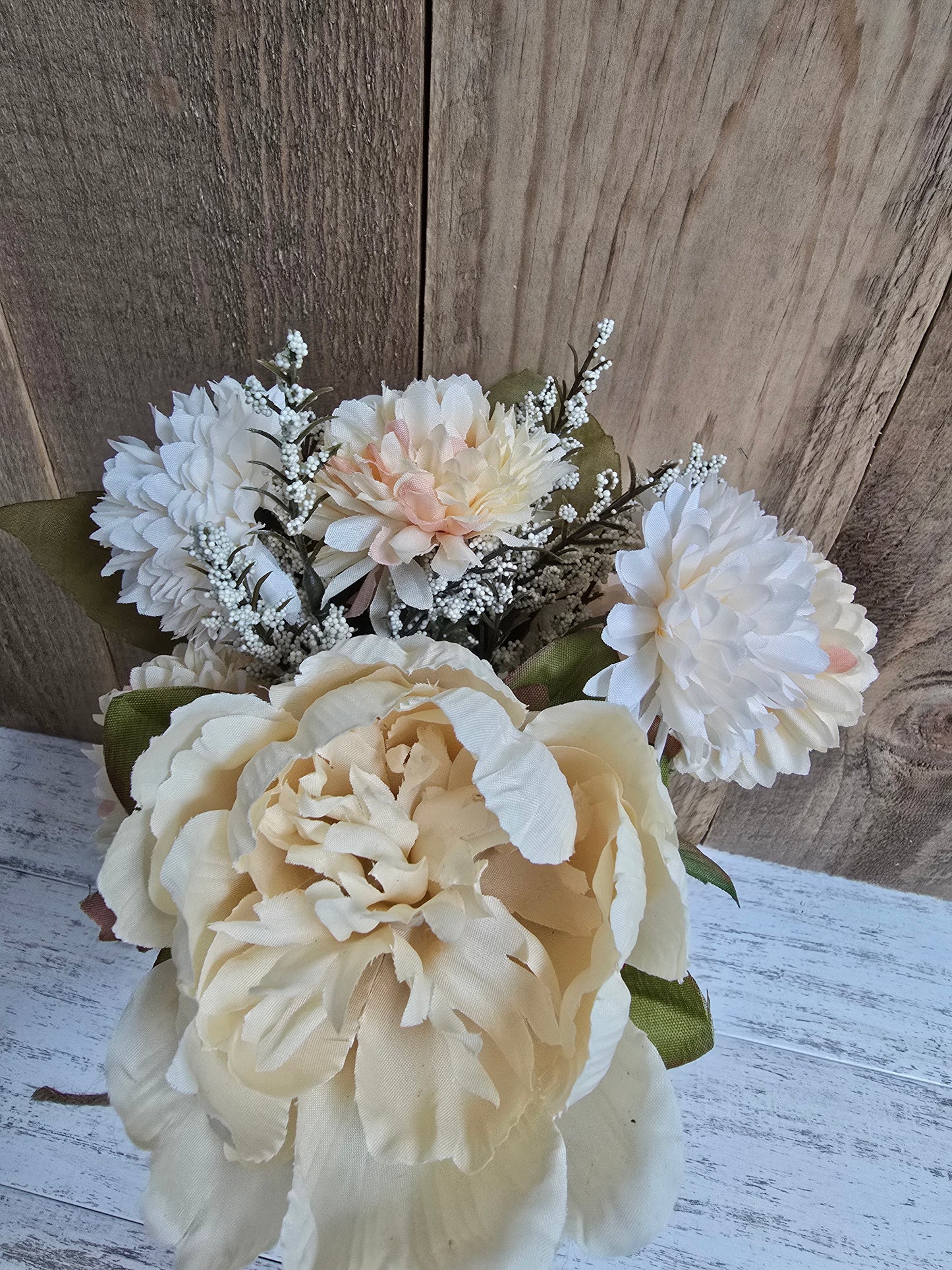 Fall Faux Mum and Peony Lighted Mason Jar Centerpiece