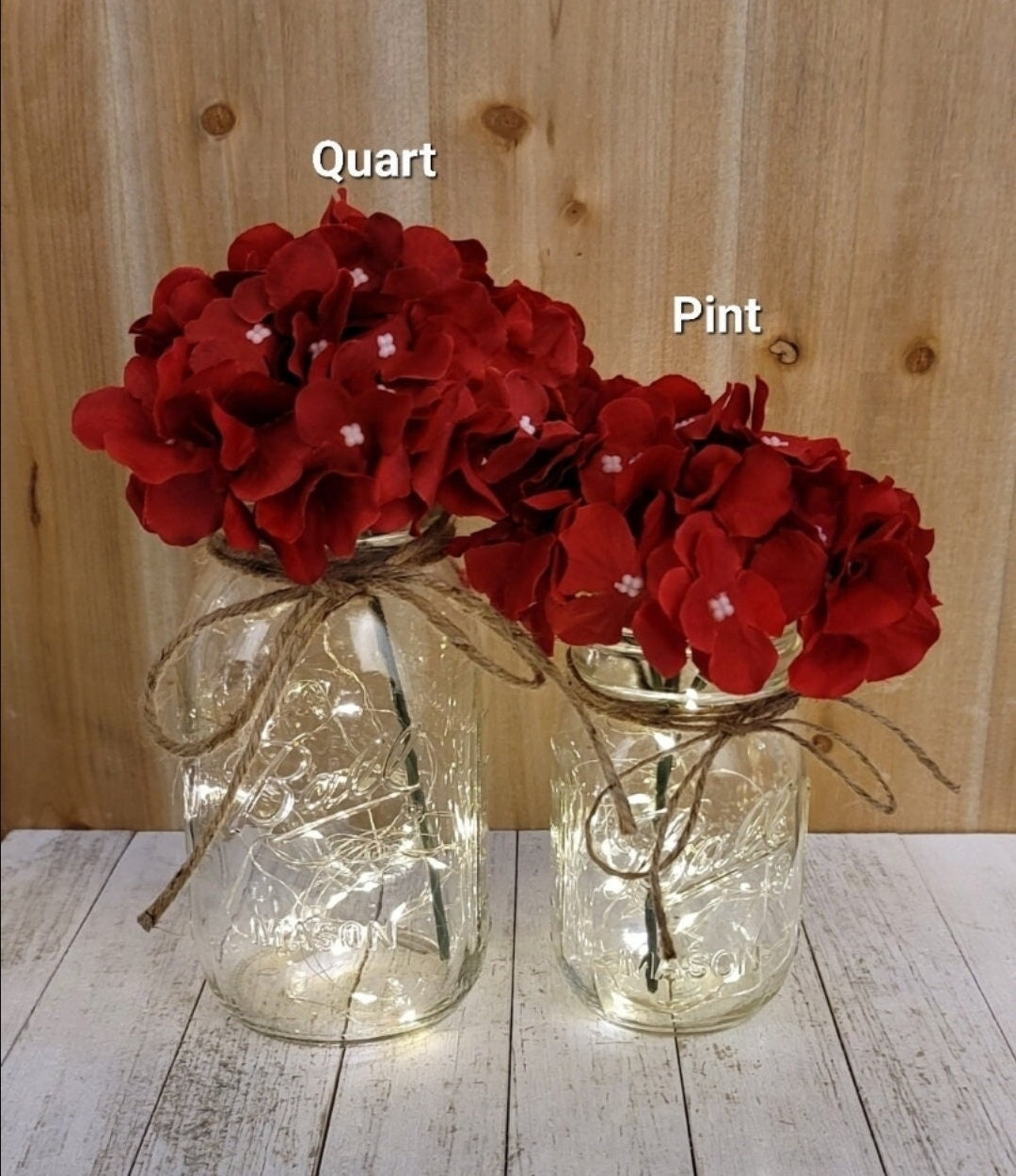 Red Silk Hydrangea Lighted Mason Jar Centerpiece
