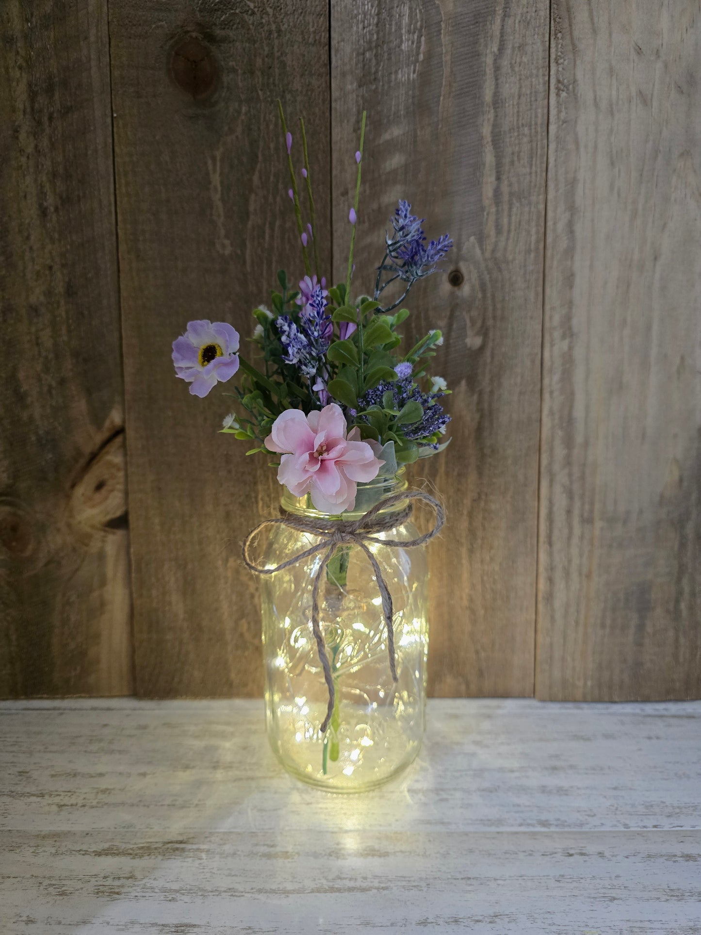 Faux Wildflower Lighted Mason Jar Quart Centerpiece