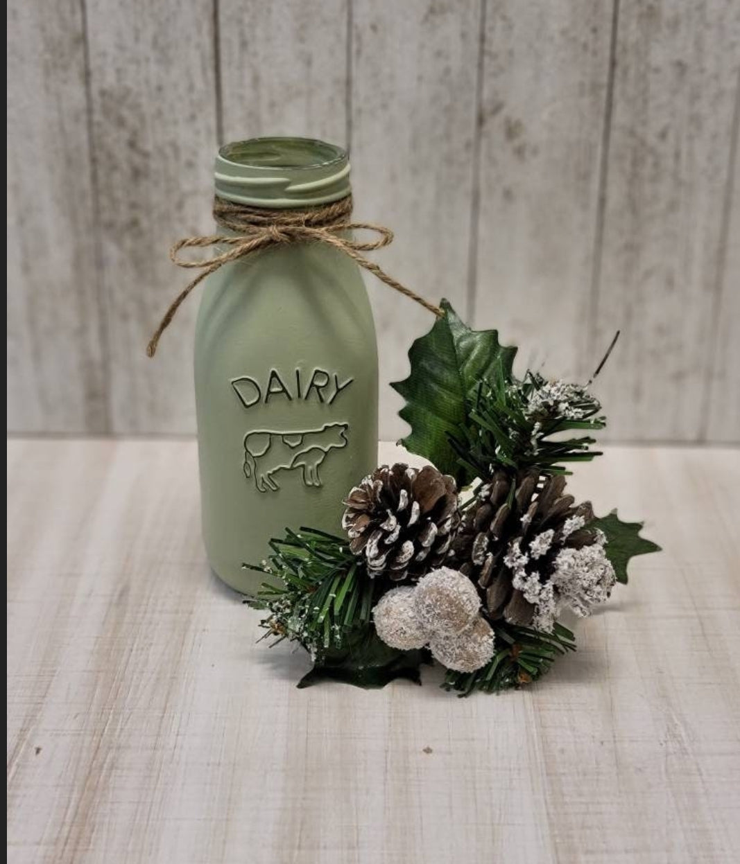 Sage Dairy Jar Christmas Centerpiece - Free Shipping