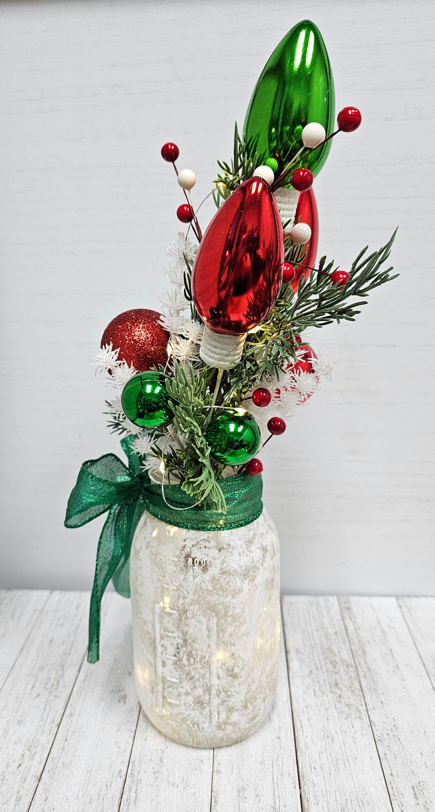 Christmas Tree Lighted Mason Jar Centerpiece - Free Shipping