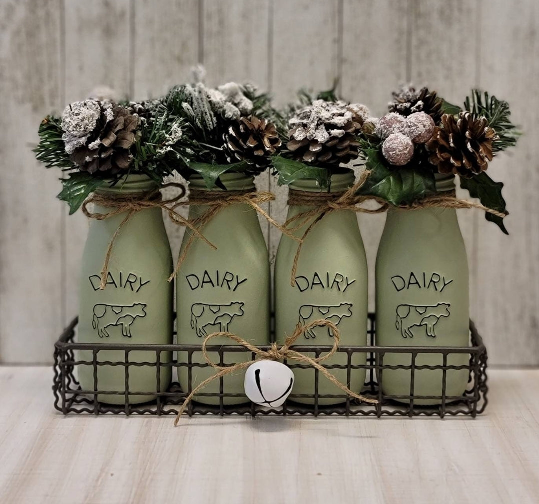 Sage Dairy Jar Christmas Centerpiece - Free Shipping