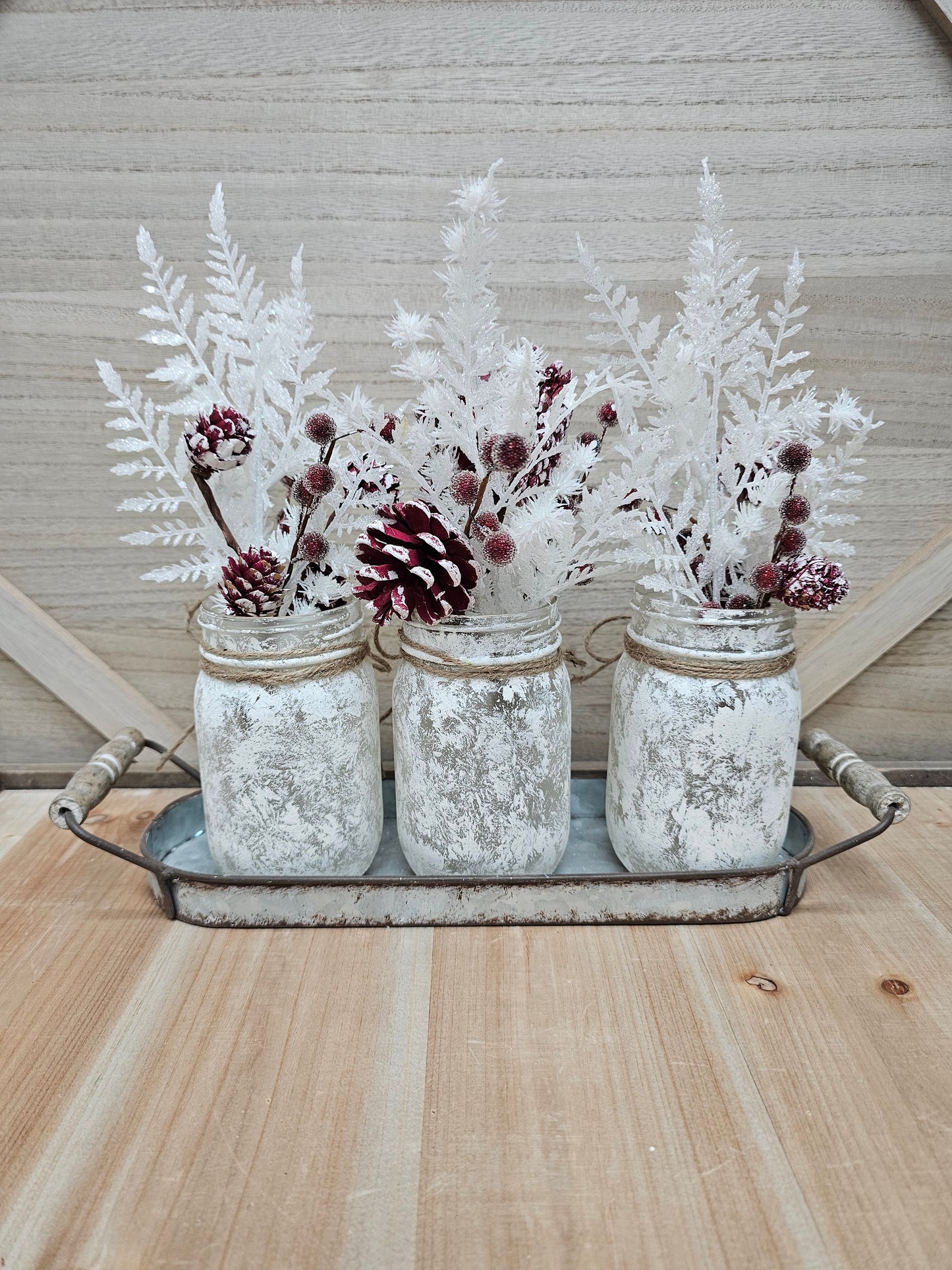 White Frost Mason Jar Christmas Centerpiece - Free Shipping