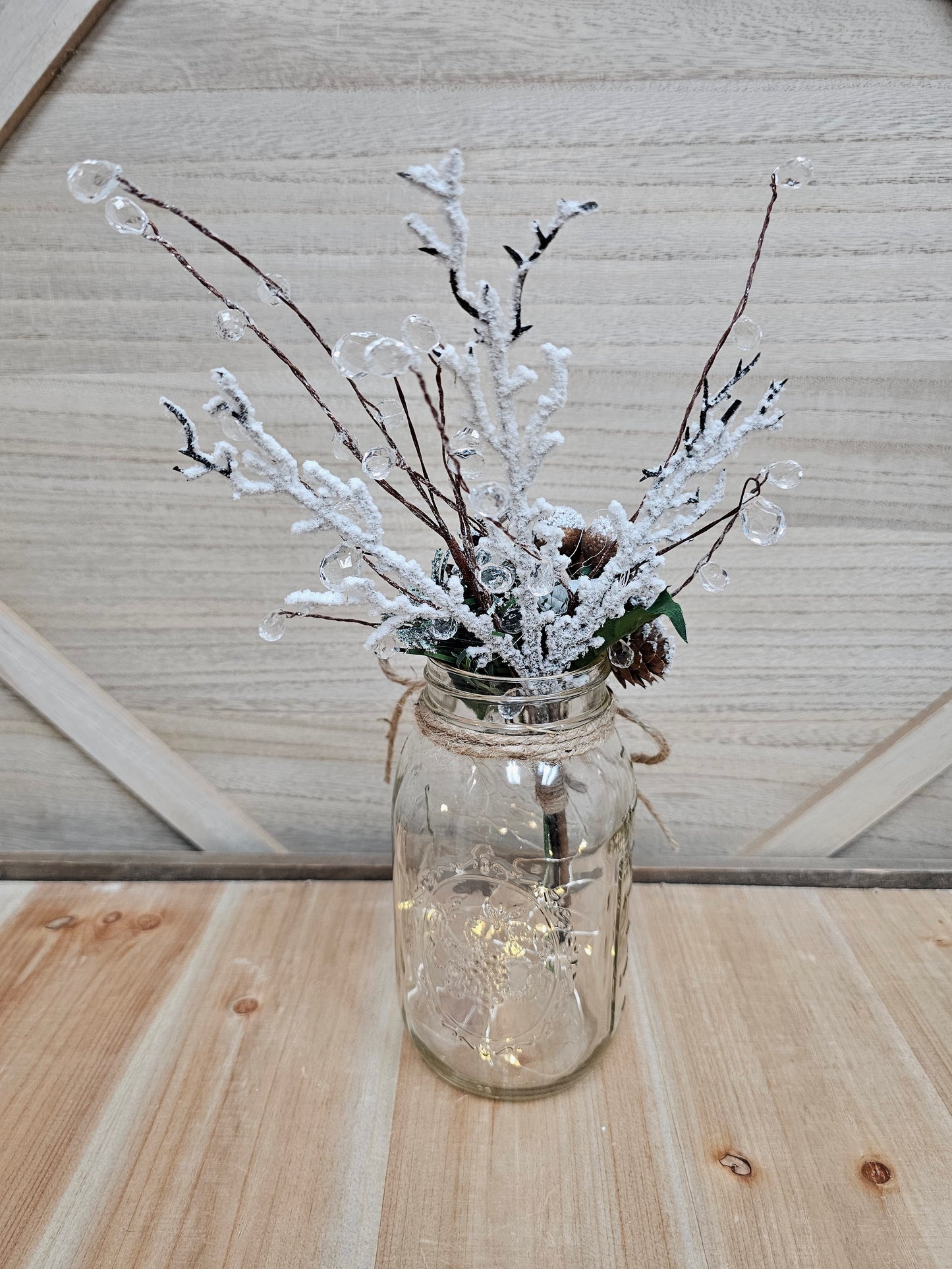 Snowy Winter Wonderland Mason Jar With Fairy Lights - Free Shipping