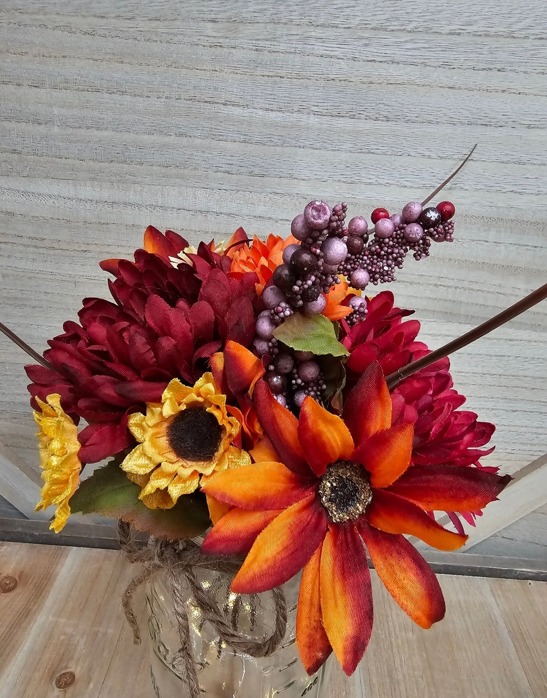 Single Fall Floral Lighted Mason Jar Centerpiece
